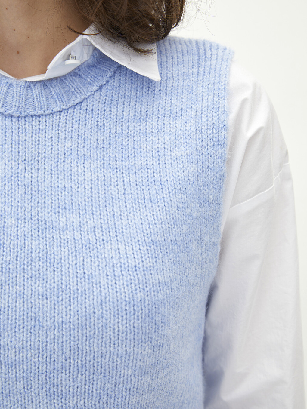Women's Crew Neck Plain Knitwear Sweater Vest-3