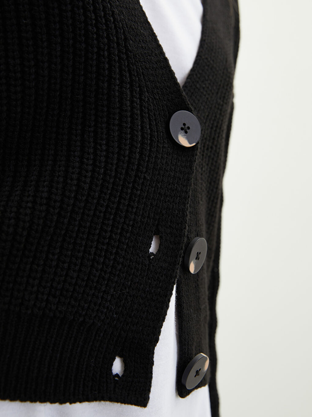 Siyah V Yaka Kadın Triko Hırka-2