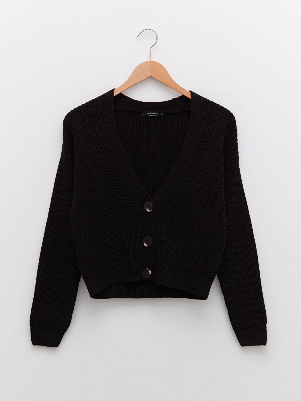 Siyah V Yaka Kadın Triko Hırka-5