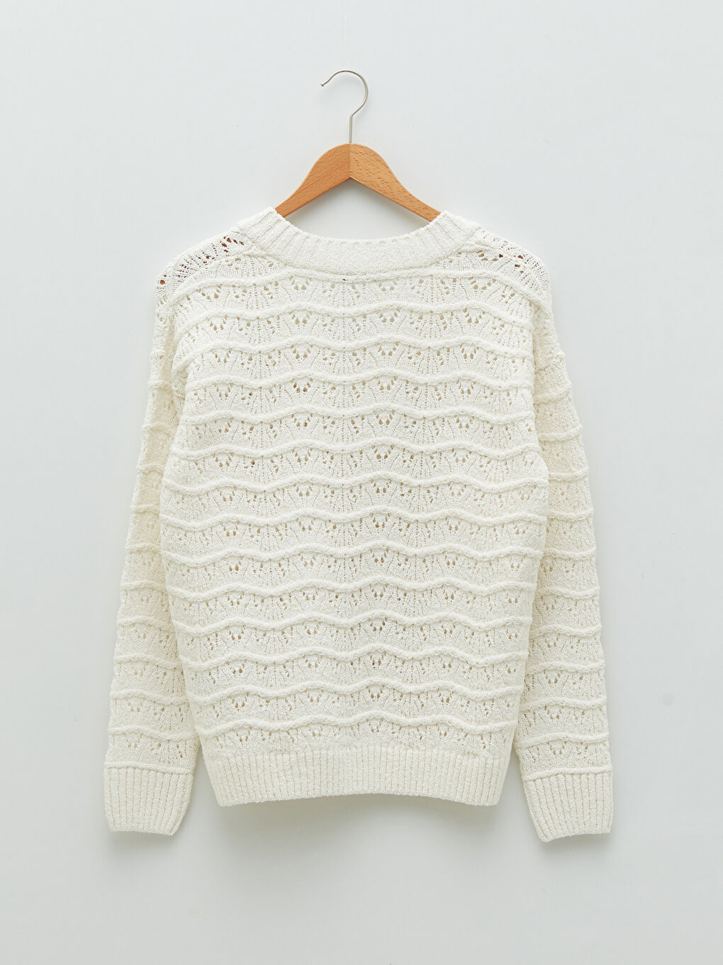 V-Neck Hole-Knitted Long Sleeve Women's Knitwear Sweater-5