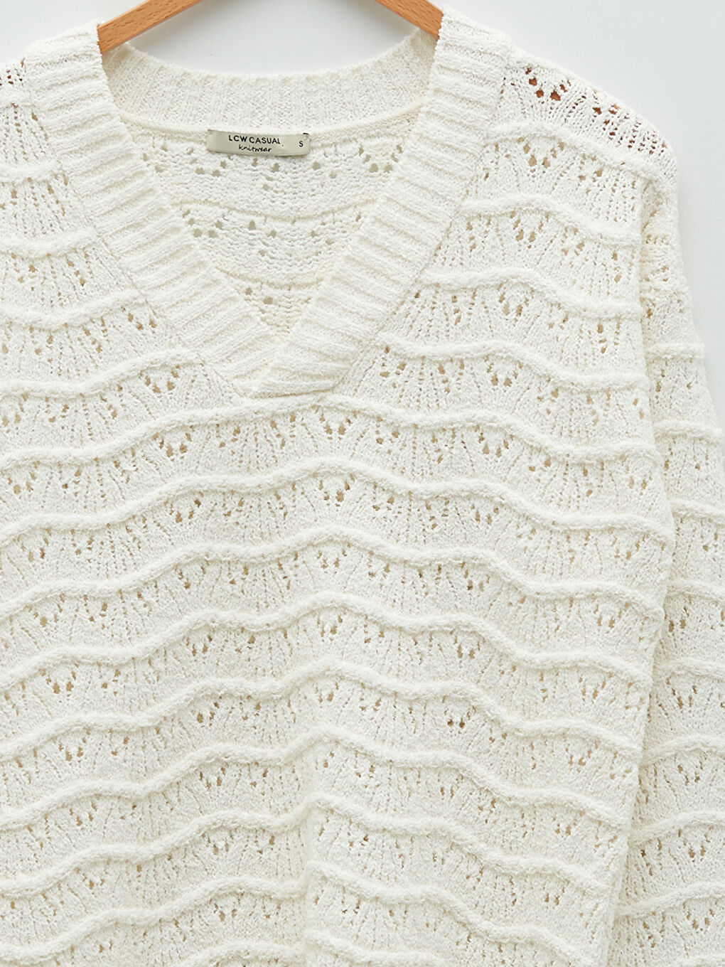 V-Neck Hole-Knitted Long Sleeve Women's Knitwear Sweater-6