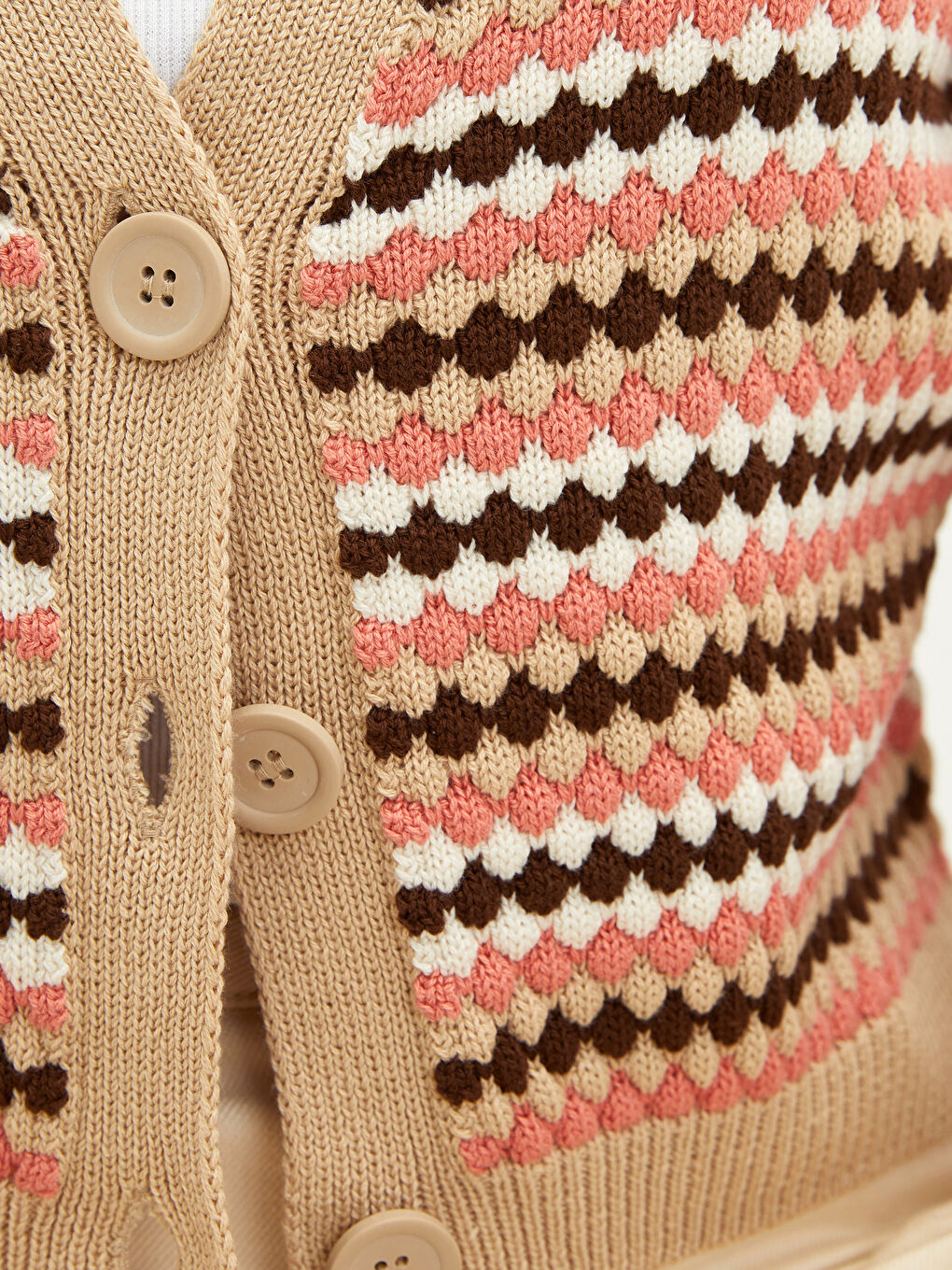 V Neck Patterned Women's Knitwear Cardigan-3