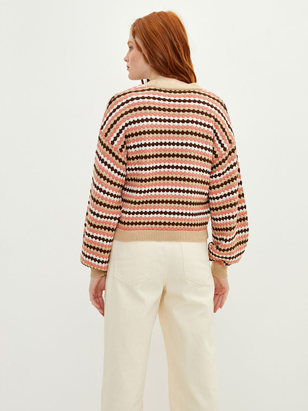 V Neck Patterned Women's Knitwear Cardigan-4