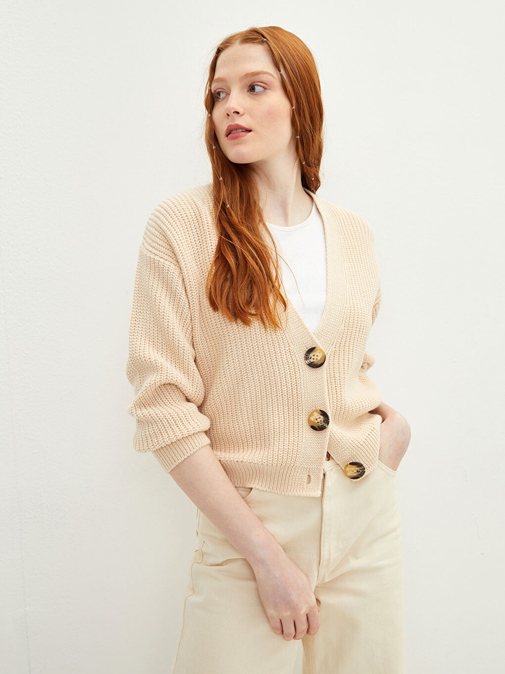 Cardigan en Tricot à Encolure en V pour Femmes