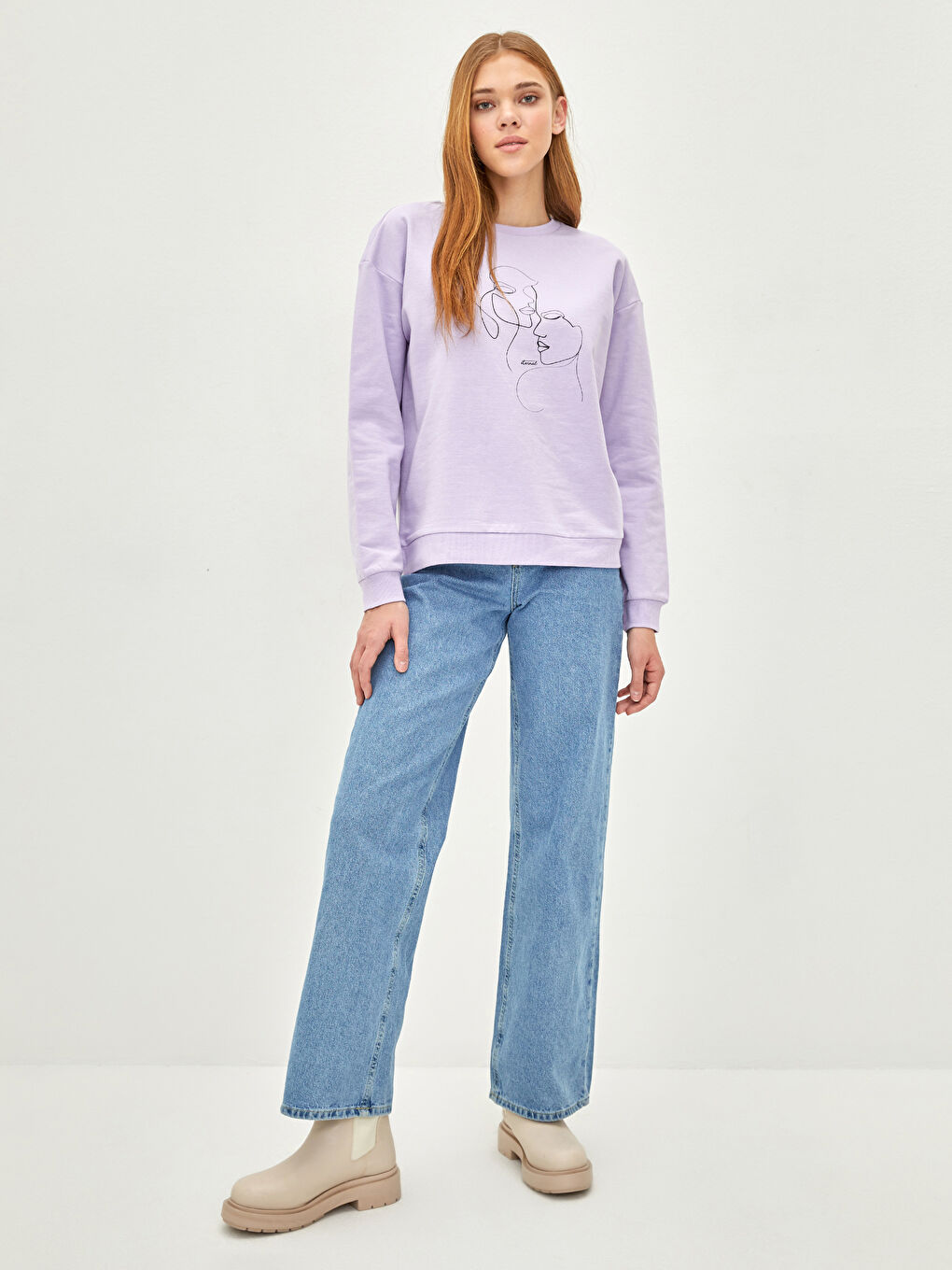 Crew Neck Printed Long Sleeve Women's Sweatshirt-2