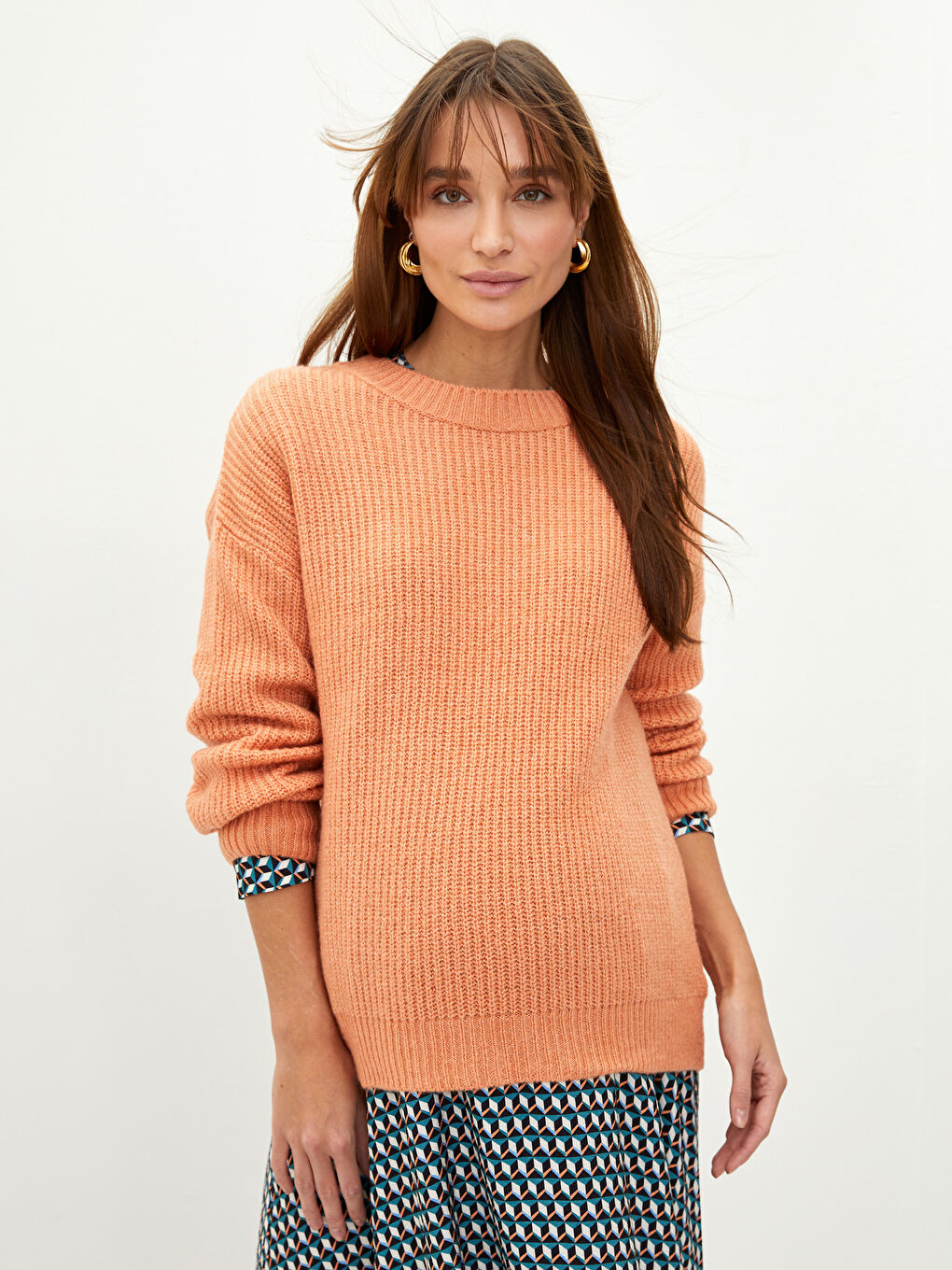 Crew Neck Regular Long Sleeve Maternity Tricot Sweater -S2AT78Z8-GJT