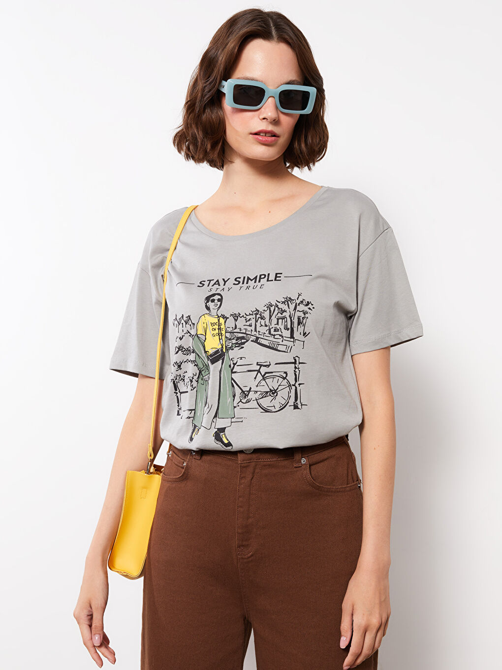 Crew Neck Printed Short Sleeve Cotton Women's T-shirt-1