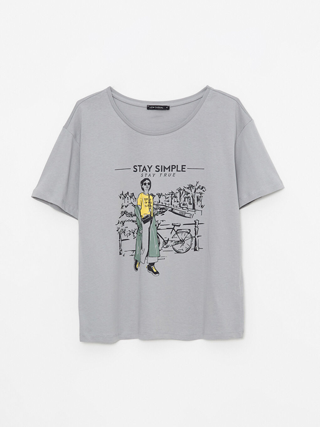 Crew Neck Printed Short Sleeve Cotton Women's T-shirt-5