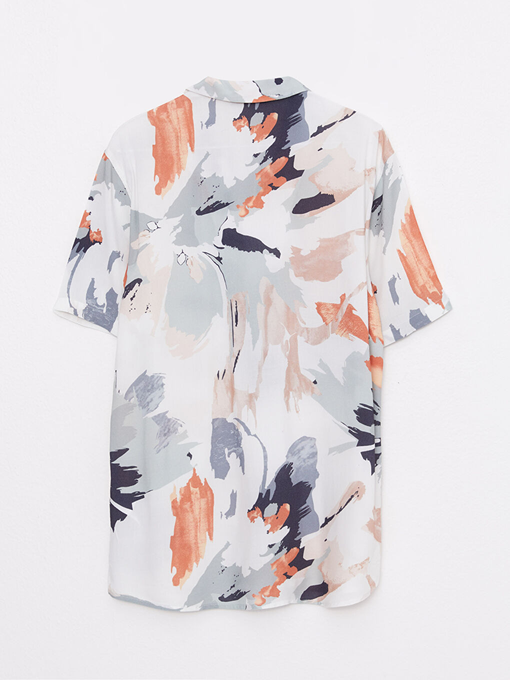 Beyaz Slim Fit Resort Yaka Kısa Kollu Desenli Viskon Erkek Gömlek-6