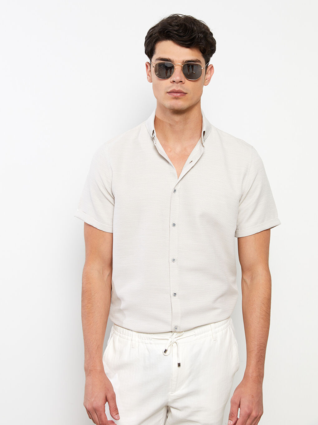 Slim Fit Short Sleeve Dobby Men's Shirt-1