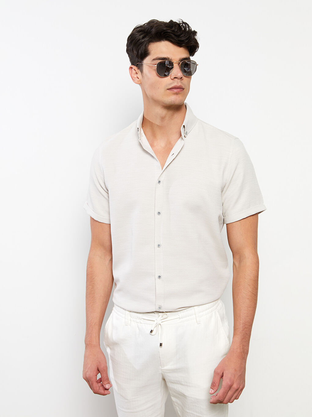 Slim Fit Short Sleeve Dobby Men's Shirt-2