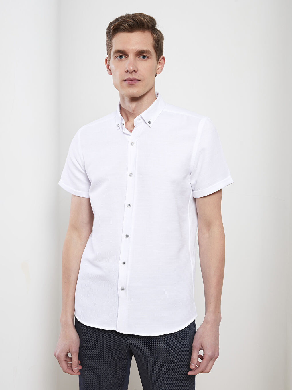 Slim Fit Short Sleeve Dobby Men's Shirt