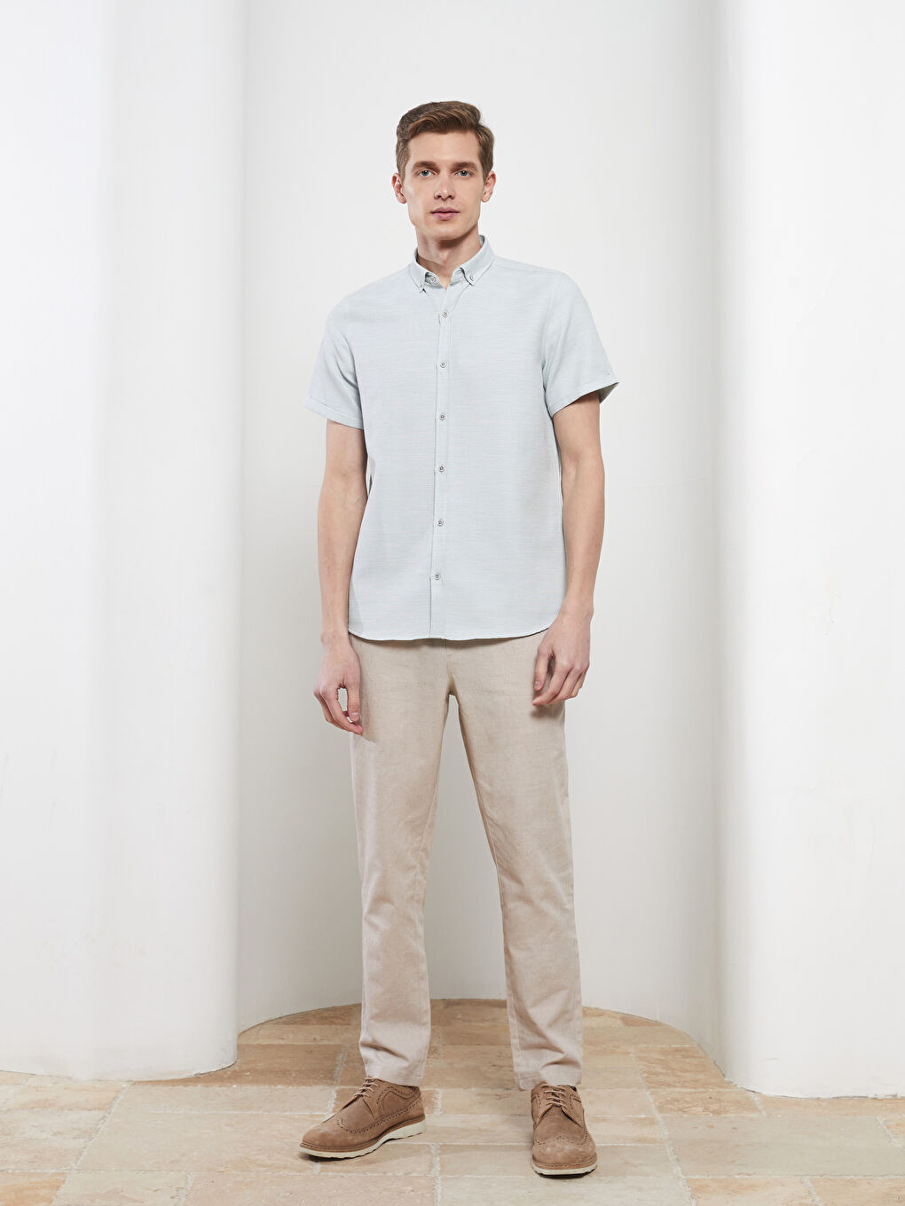 Slim Fit Short Sleeve Dobby Men's Shirt-2