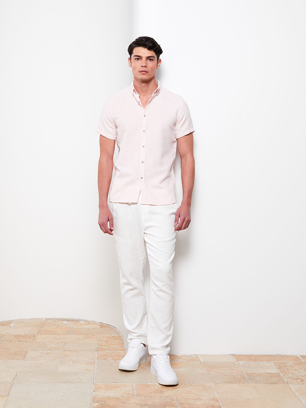 LCW Vision Pembe Slim Fit Kısa Kollu Armürlü Erkek Gömlek