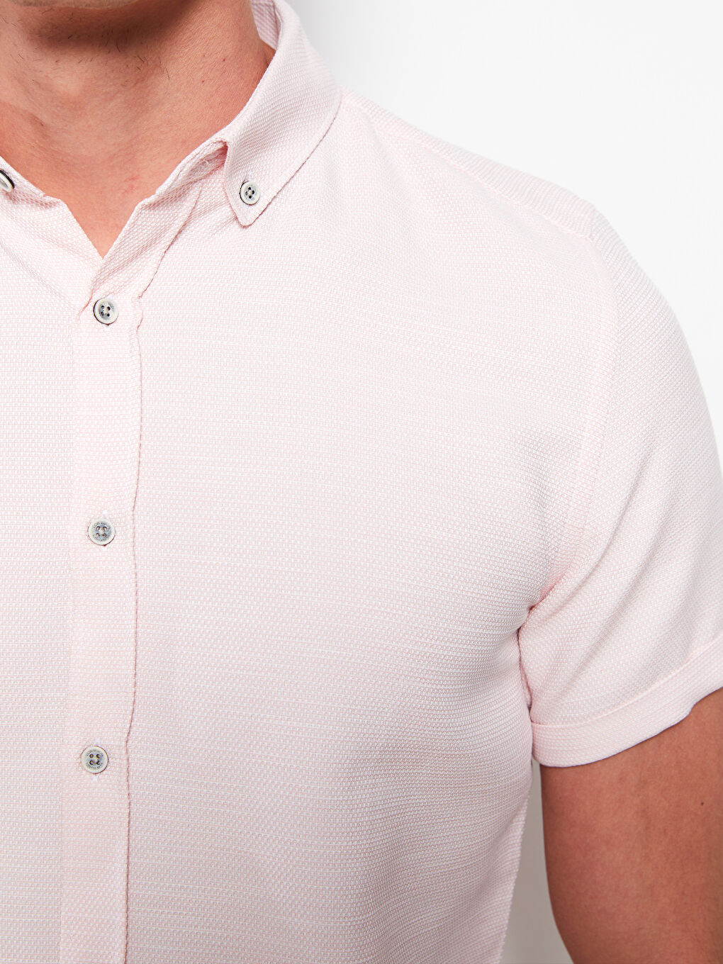 LCW Vision Pembe Slim Fit Kısa Kollu Armürlü Erkek Gömlek - 3