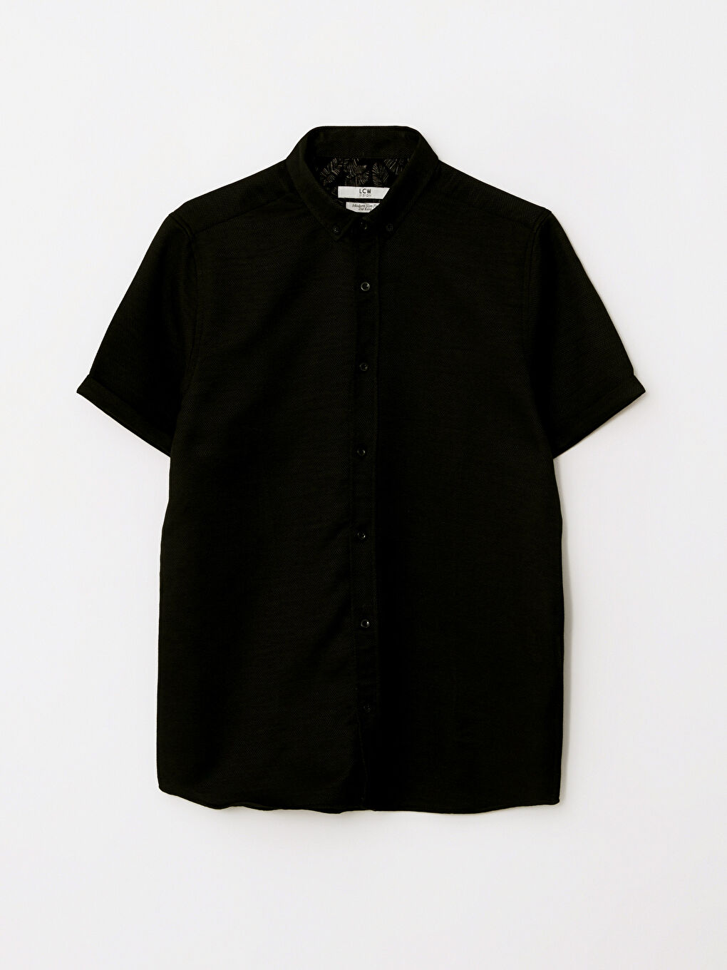 Siyah Slim Fit Kısa Kollu Armürlü Erkek Gömlek-5