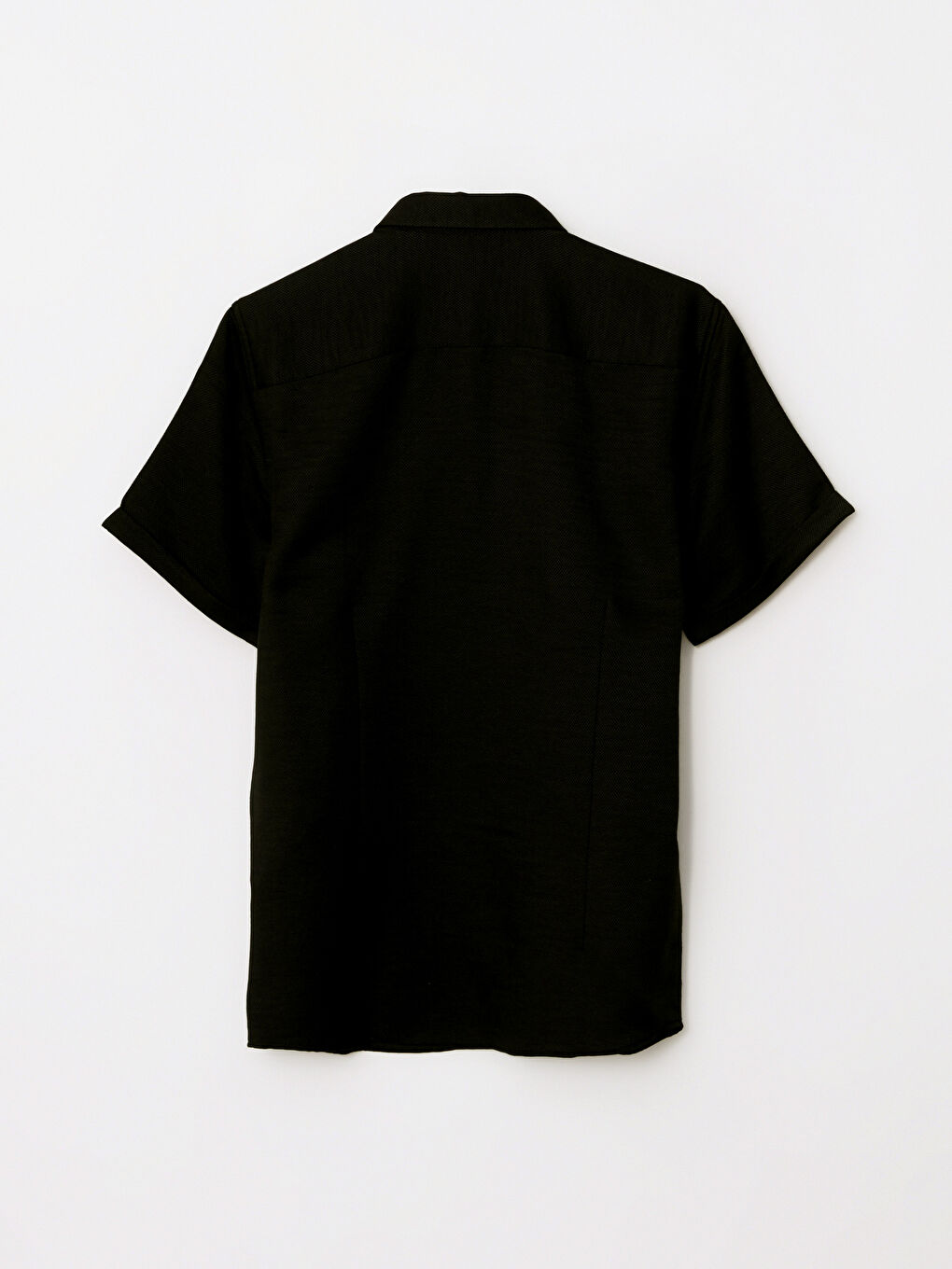 Siyah Slim Fit Kısa Kollu Armürlü Erkek Gömlek-6