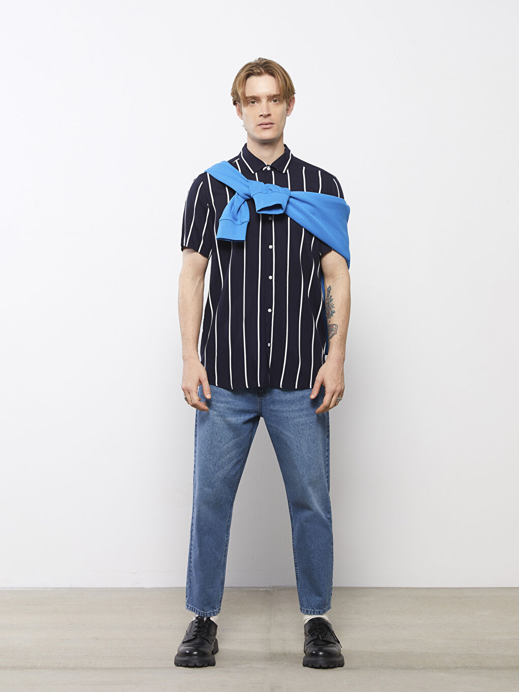Regular Fit Short Sleeve Striped Men's Shirt -S2AU19Z8-MTY