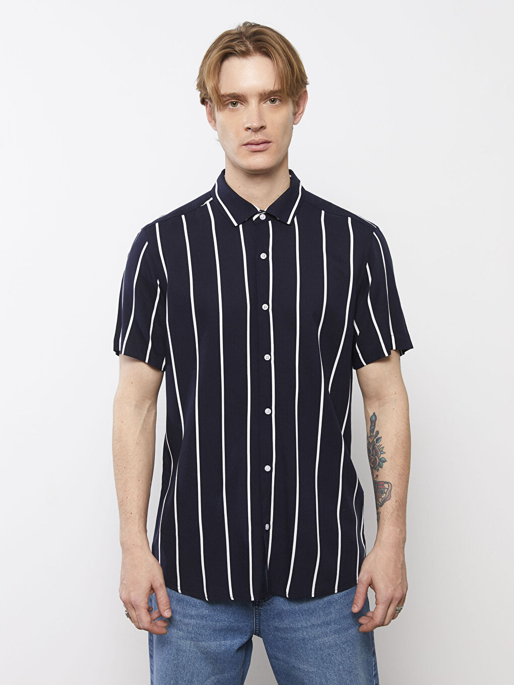 Regular Fit Short Sleeve Striped Men's Shirt -S2AU19Z8-MTY