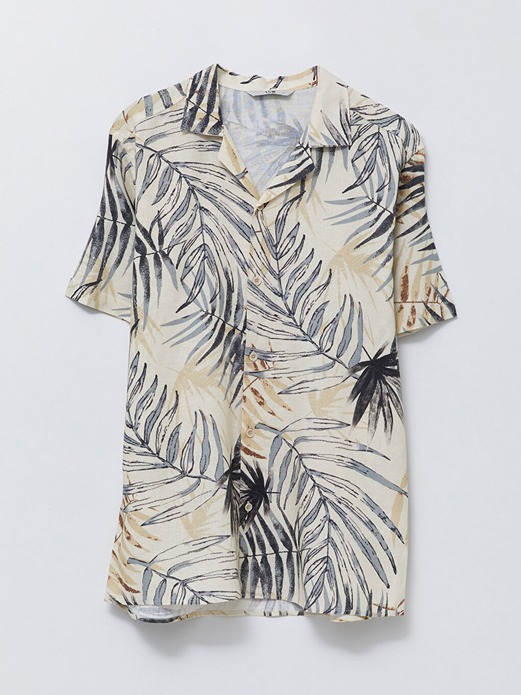 Bej Regular Fit Kısa Kollu Viskon Erkek Gömlek-5