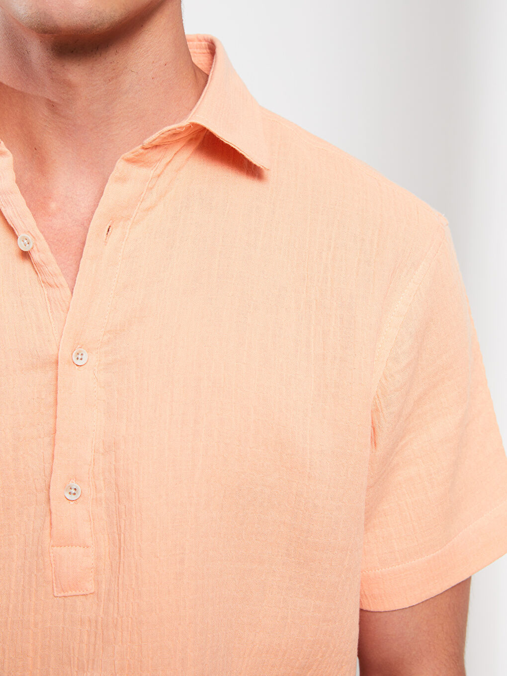 Turuncu Slim Fit Kısa Kollu Erkek Gömlek-3