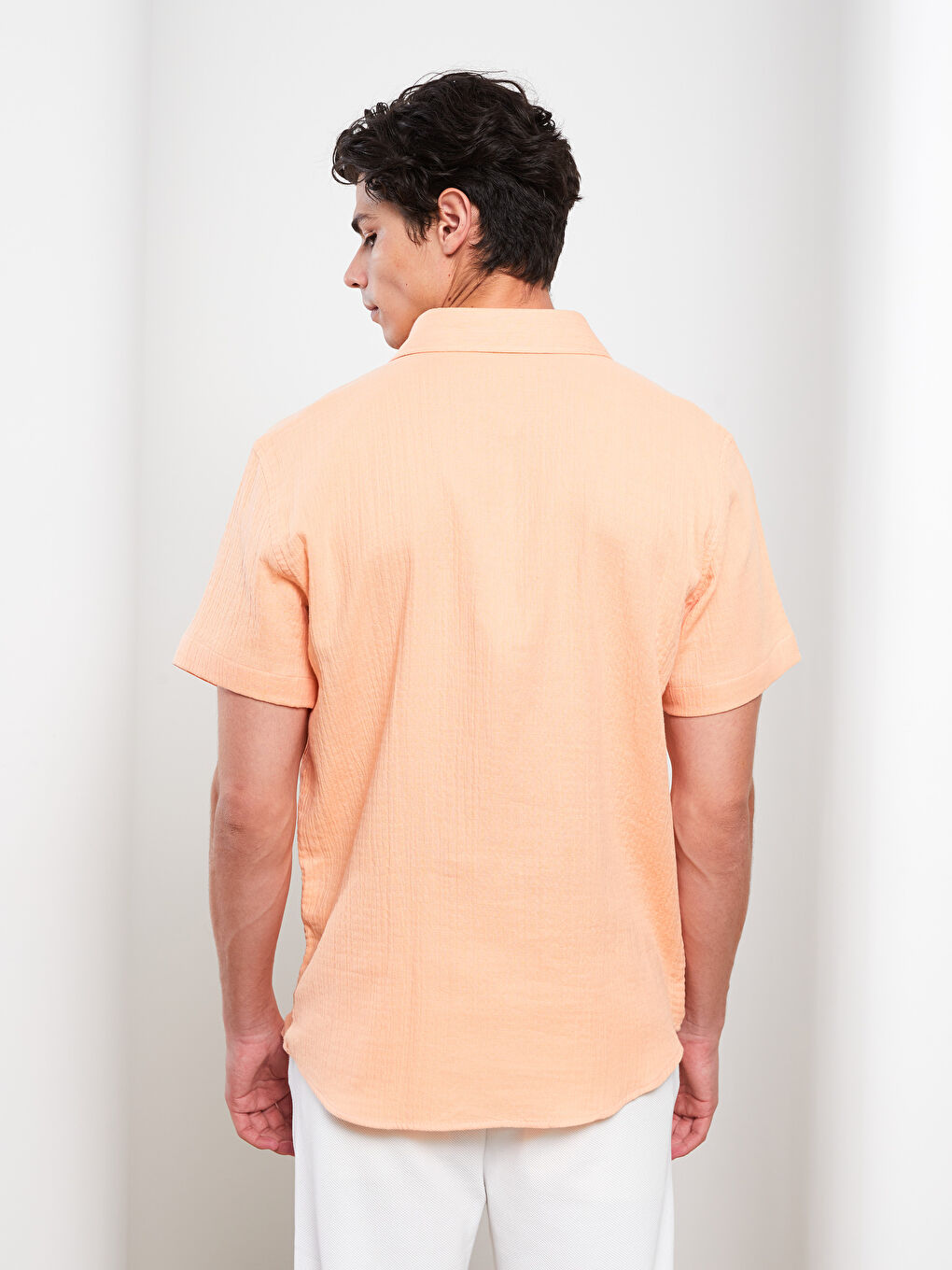 Turuncu Slim Fit Kısa Kollu Erkek Gömlek-4