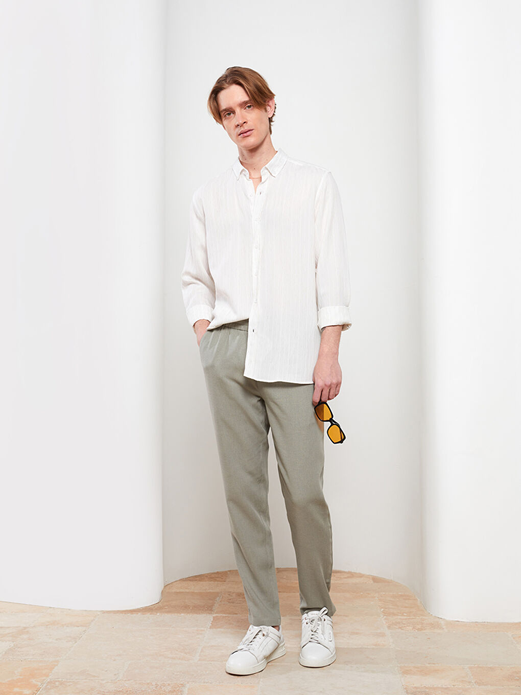 Bej Regular Fit Uzun Kollu Viskon Erkek Gömlek-1