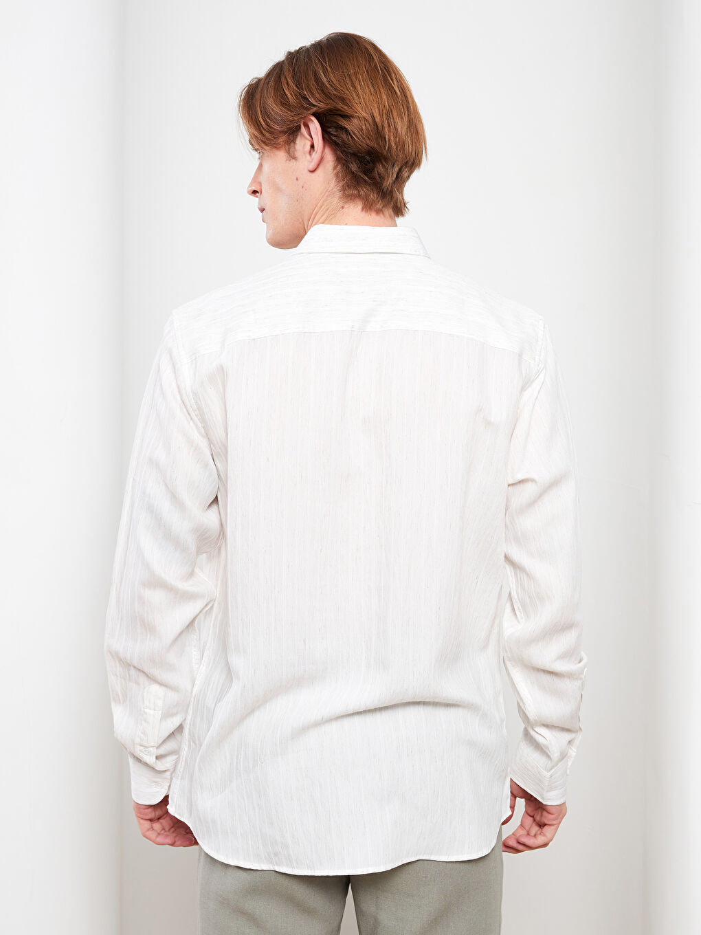 Bej Regular Fit Uzun Kollu Viskon Erkek Gömlek-4