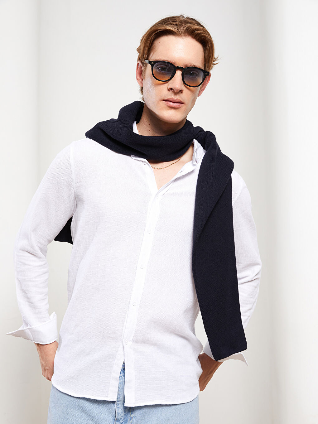 Beyaz Slim Fit Uzun Kollu Erkek Gömlek-3