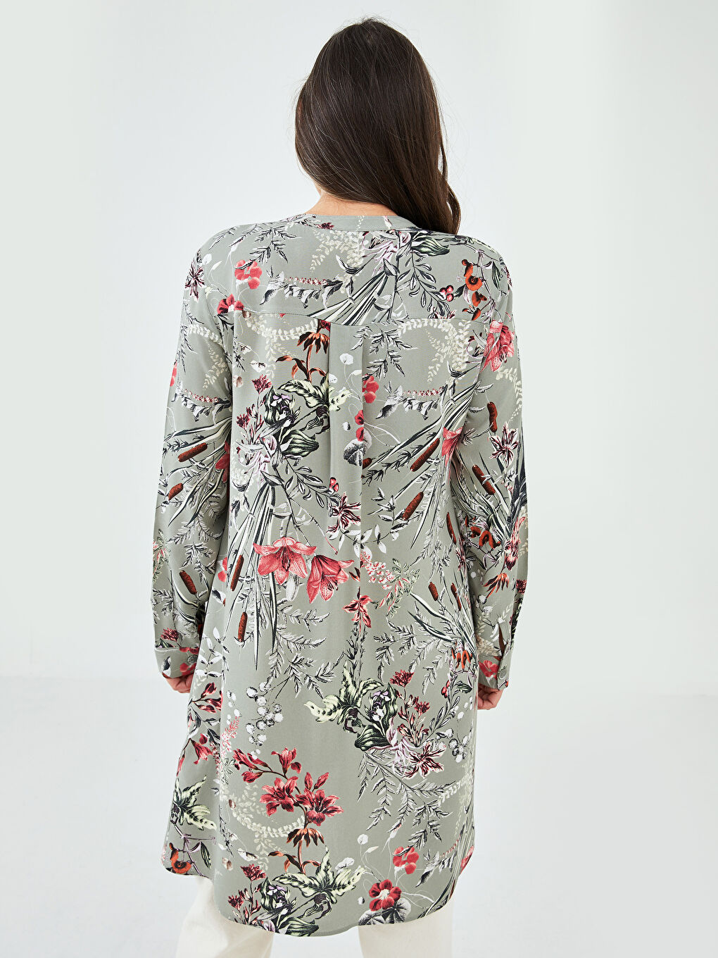 Crew Neck Floral Long Sleeve Viscose Women's Tunic-9