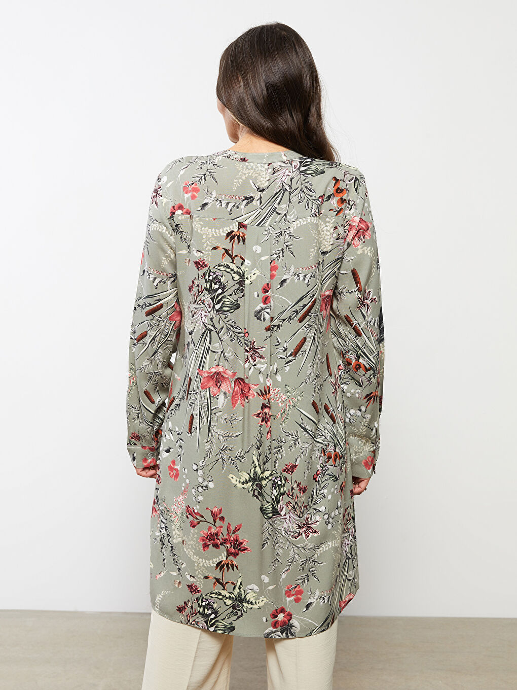 Crew Neck Floral Long Sleeve Viscose Women's Tunic-8