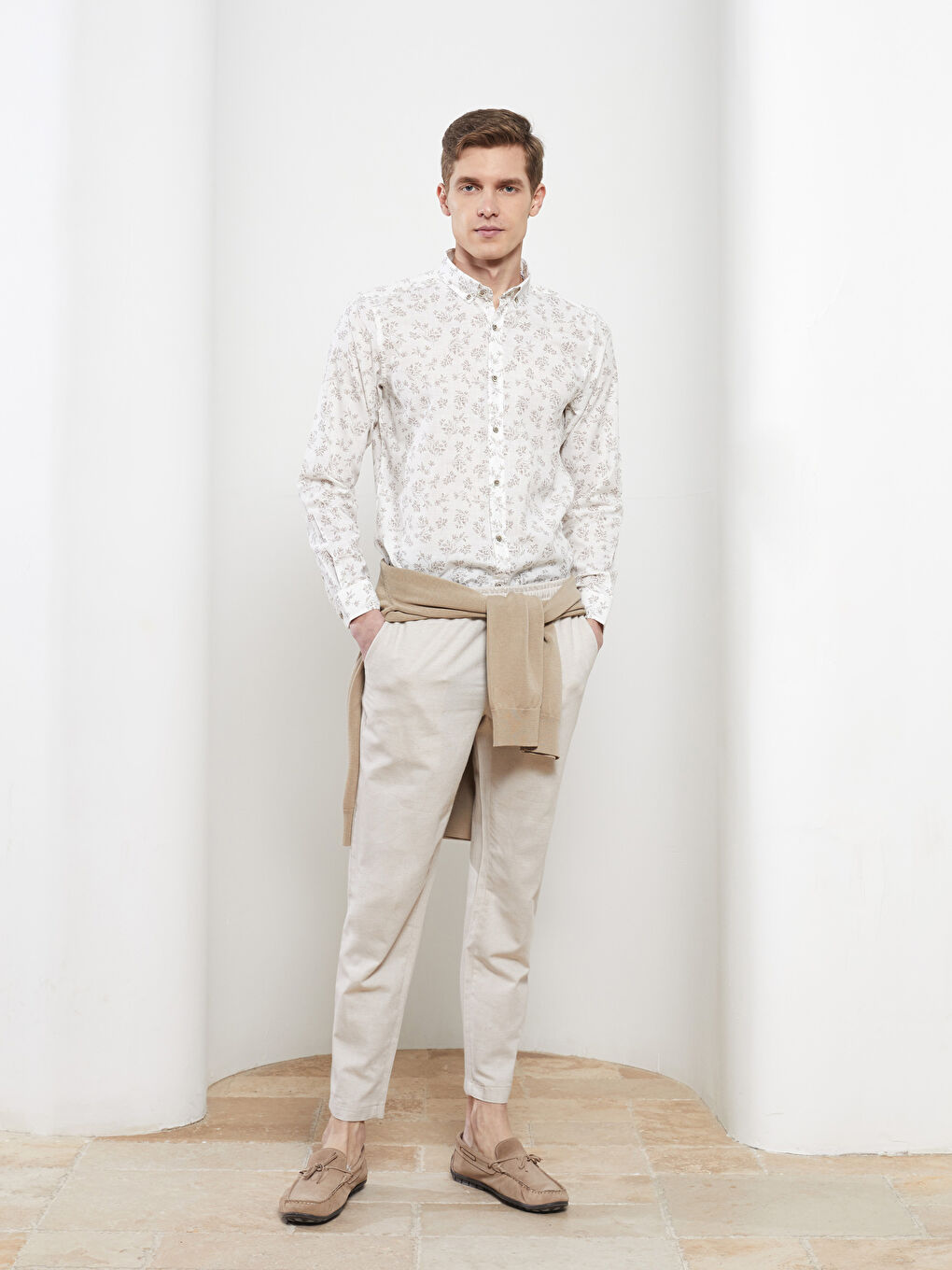 قميص بوبلين كم طويل عادي للرجال