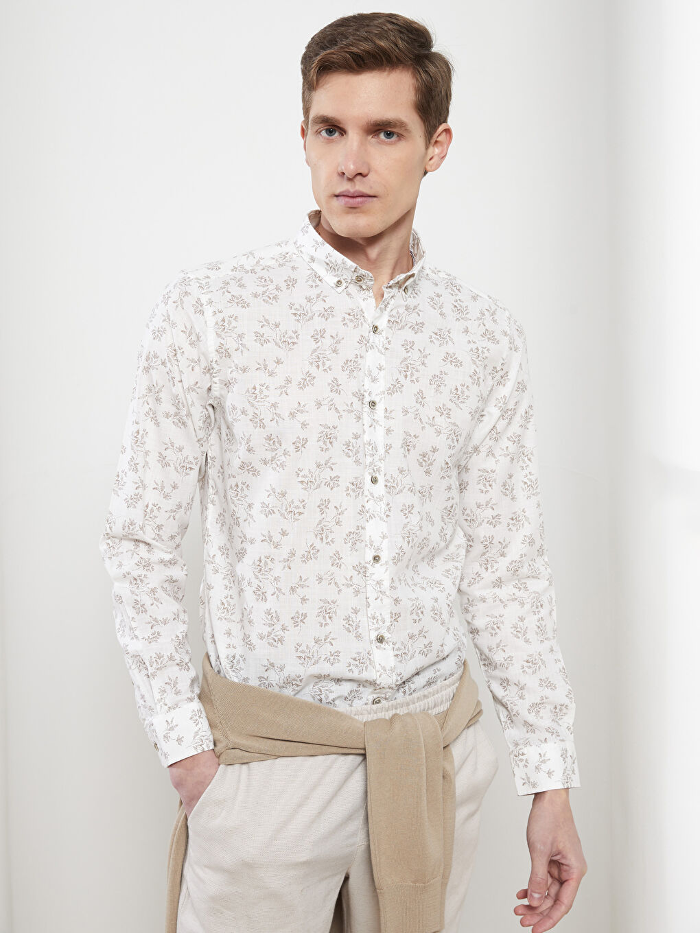 قميص بوبلين كم طويل عادي للرجال-2