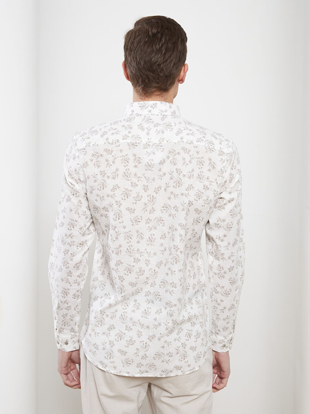 قميص بوبلين كم طويل عادي للرجال-4