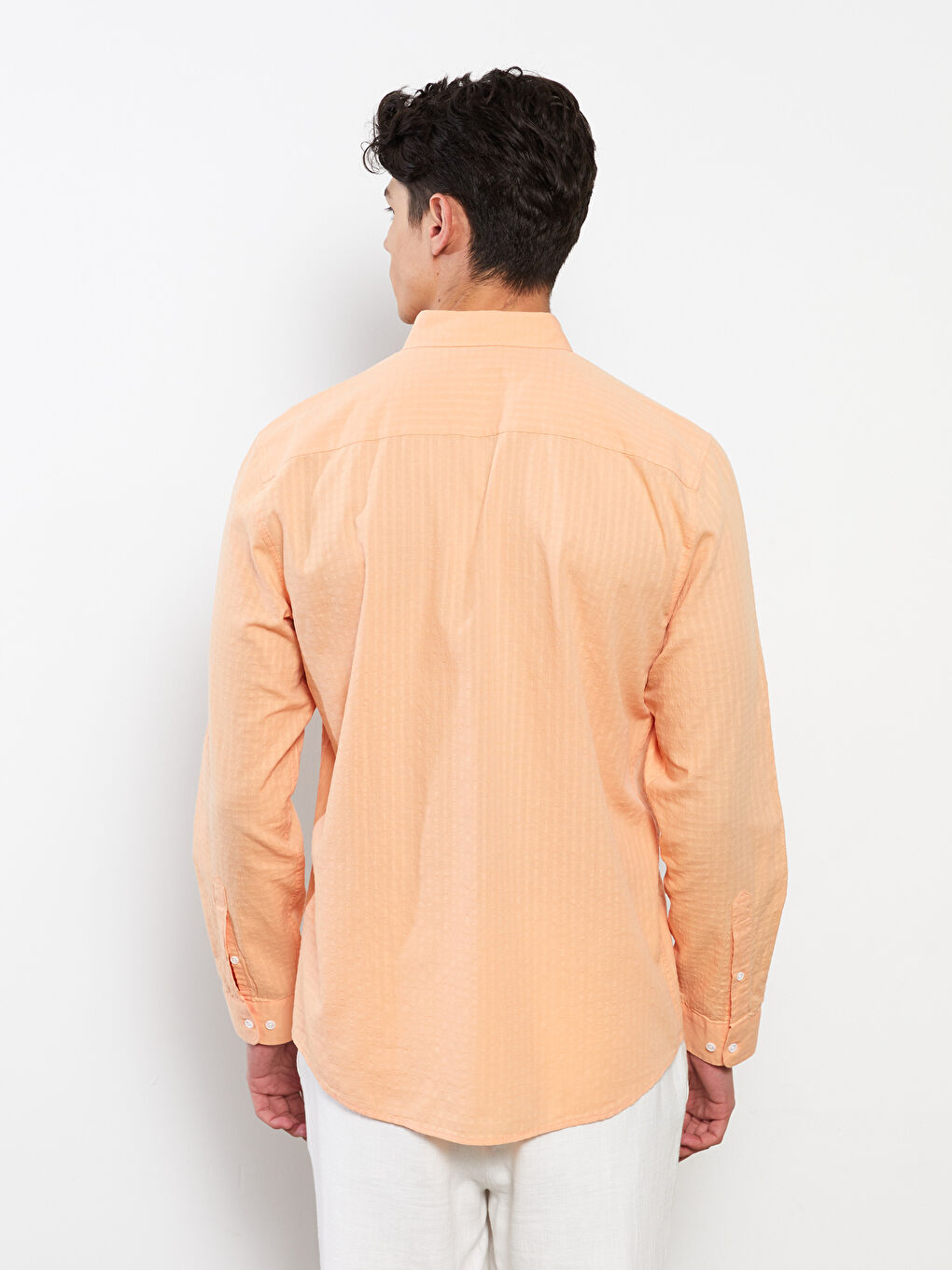 Turuncu Regular Fit Uzun Kollu Çizgili Erkek Gömlek-4