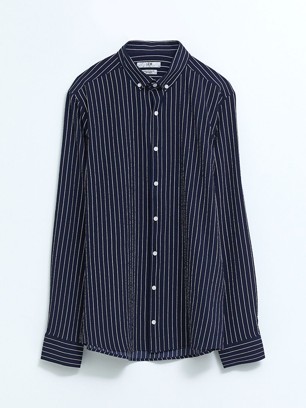 Lacivert Slim Fit Uzun Kollu Çizgili Erkek Gömlek-5