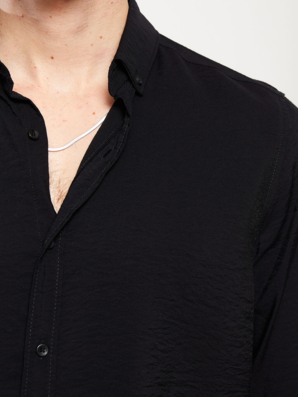 Siyah Slim Fit Uzun Kollu Viskon Erkek Gömlek-4