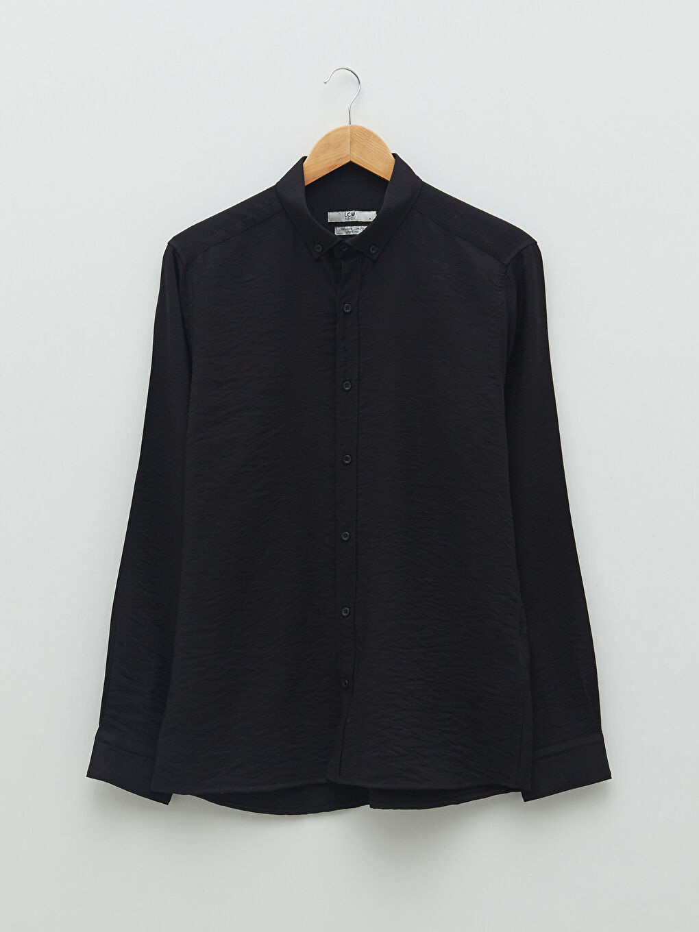 Siyah Slim Fit Uzun Kollu Viskon Erkek Gömlek-6