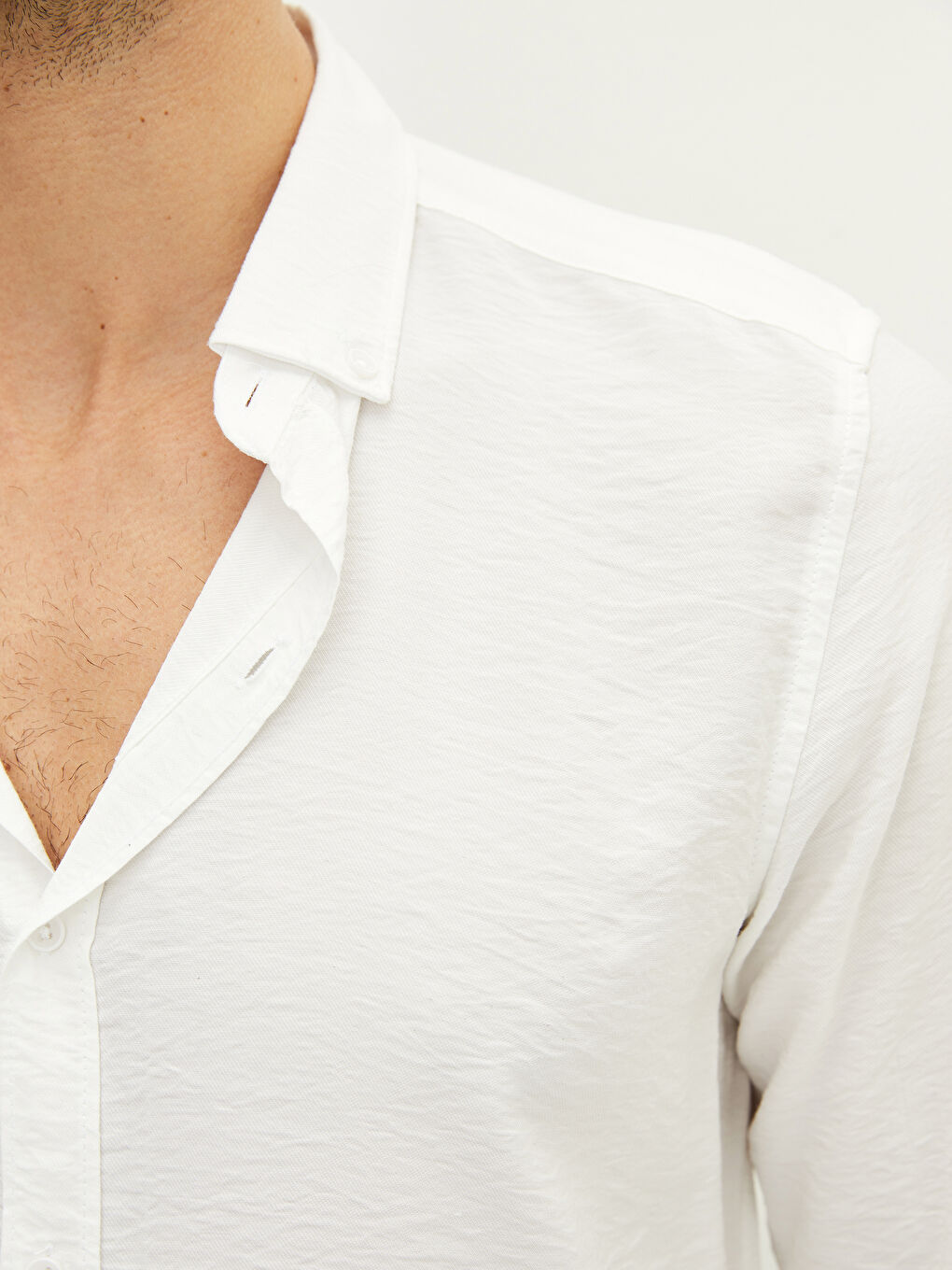Beyaz Slim Fit Uzun Kollu Viskon Erkek Gömlek-3