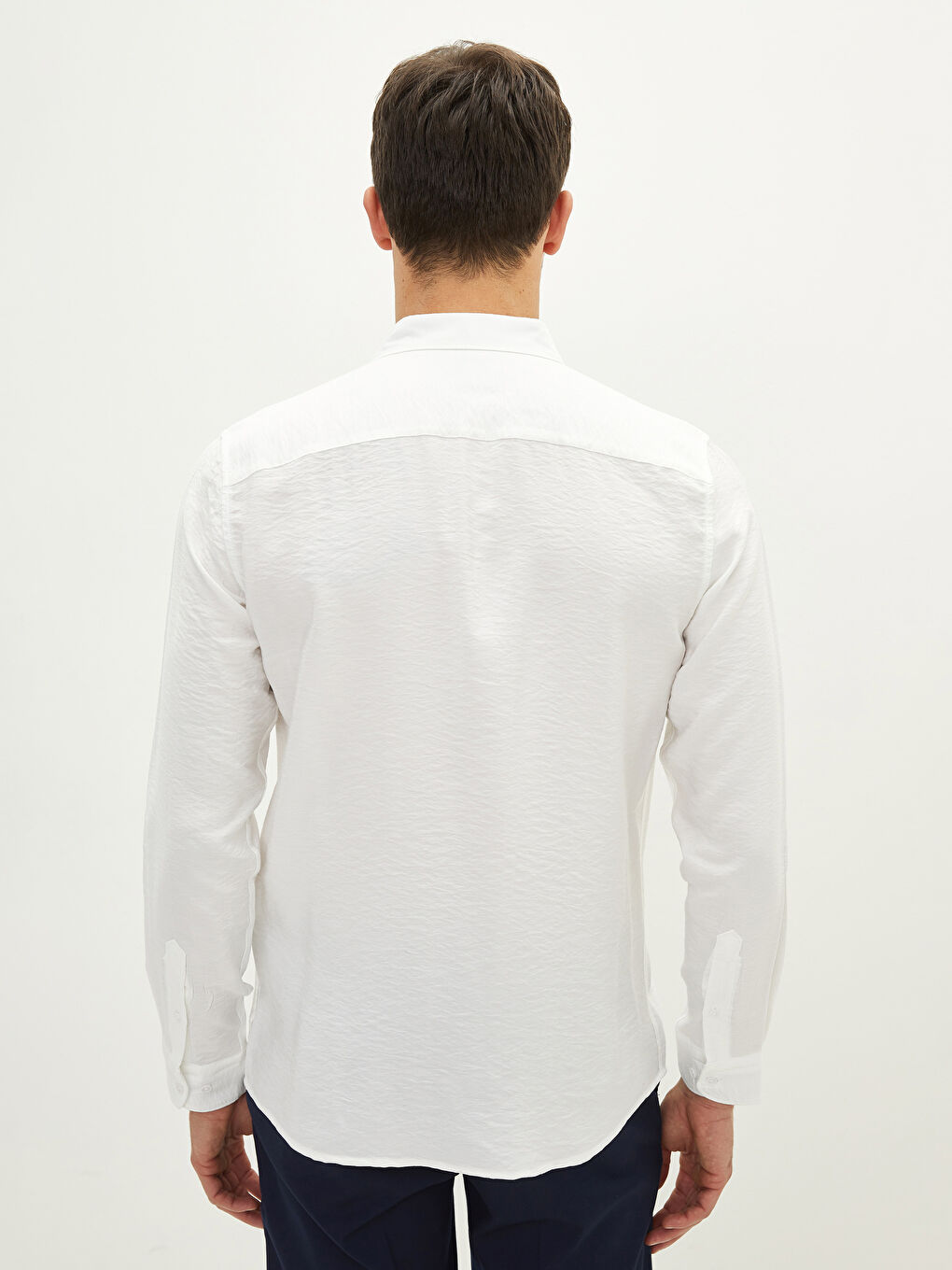 Beyaz Slim Fit Uzun Kollu Viskon Erkek Gömlek-4