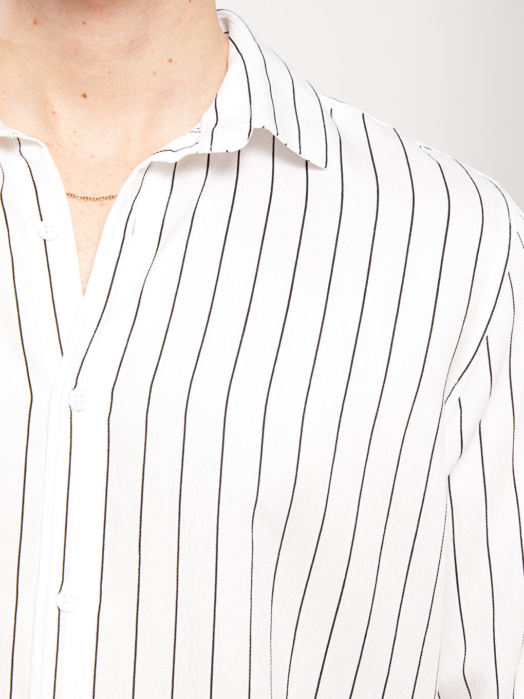 Beyaz Slim Fit Uzun Kollu Çizgili Erkek Gömlek-3