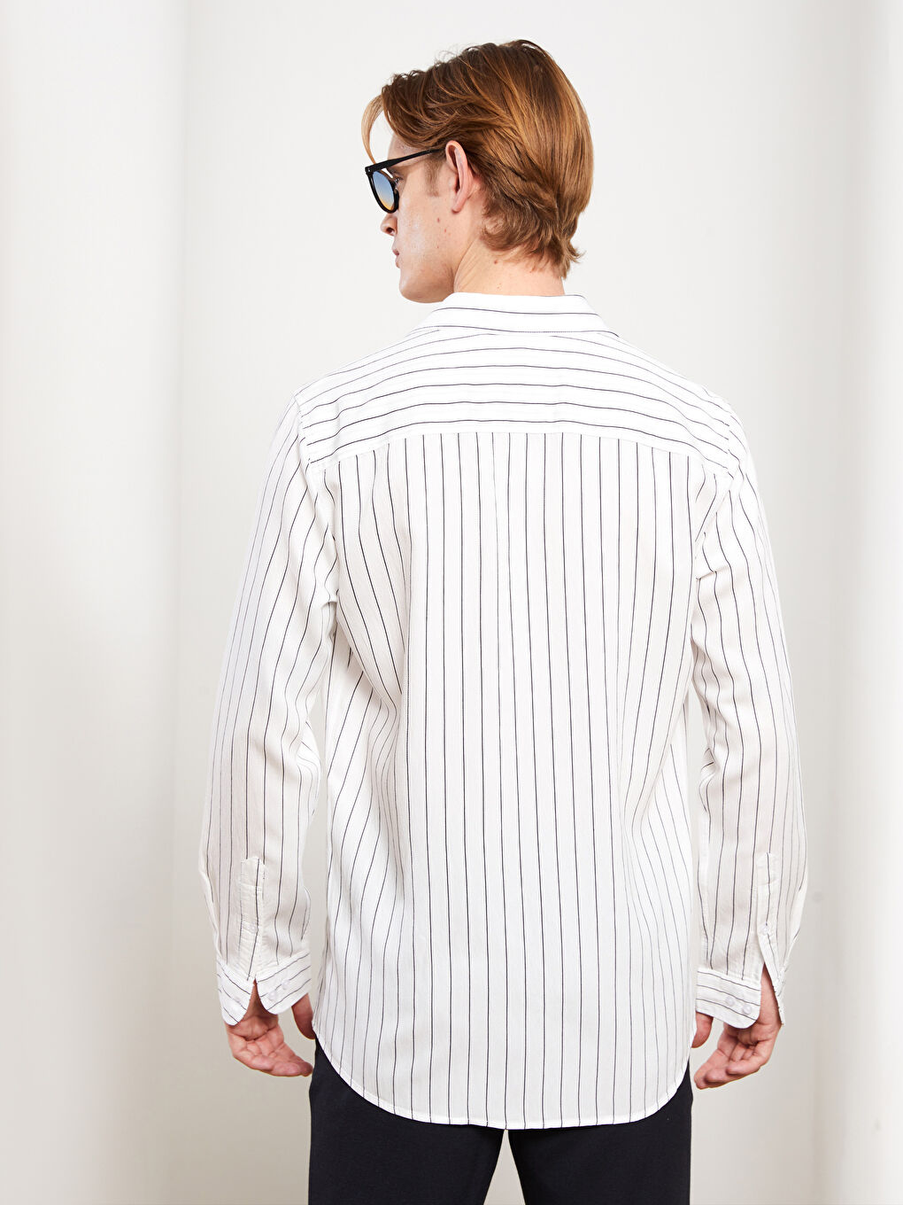 Beyaz Slim Fit Uzun Kollu Çizgili Erkek Gömlek-4