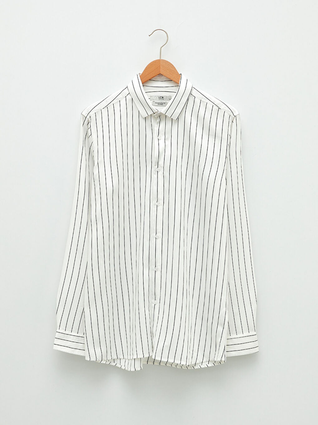 Beyaz Slim Fit Uzun Kollu Çizgili Erkek Gömlek-5