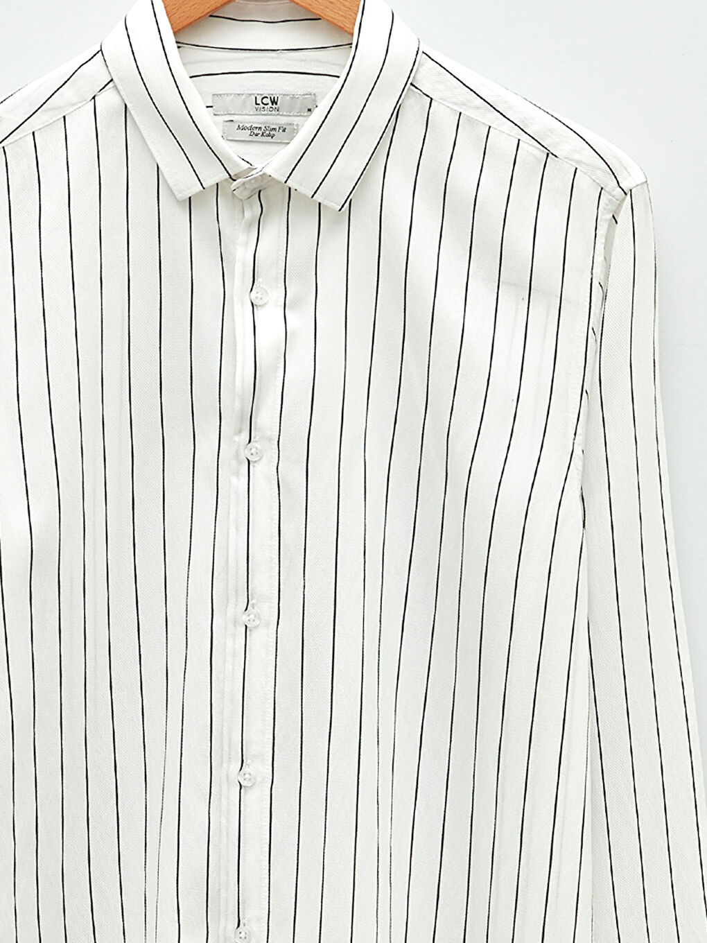 Beyaz Slim Fit Uzun Kollu Çizgili Erkek Gömlek-7