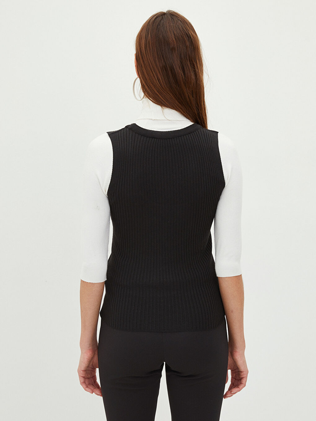 Siyah Kadın U Yaka Düz Triko Süveter-4