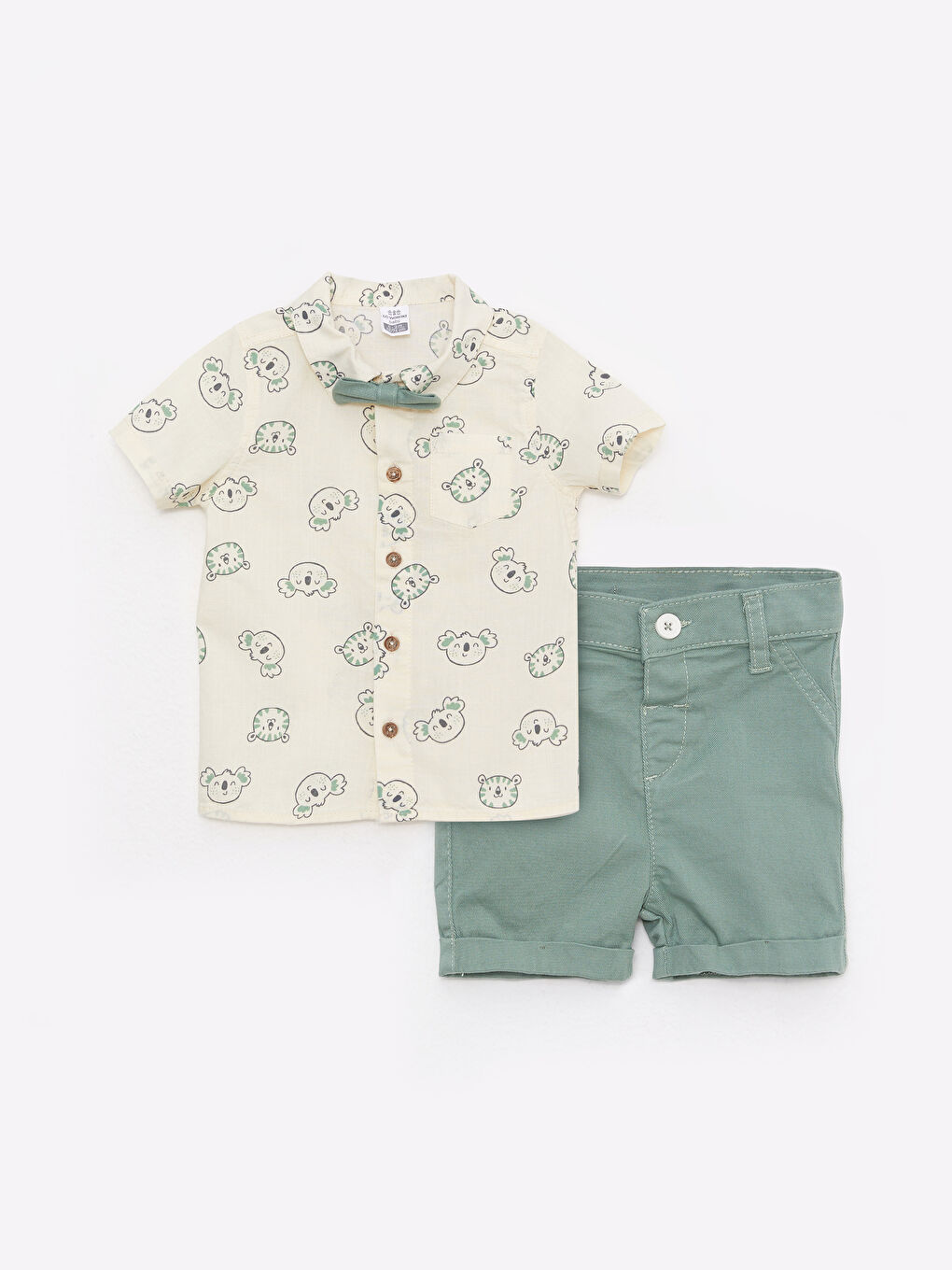 Short Sleeve Printed Baby Boy Cotton Shirt Shorts and Bow Tie 3-Pack Set