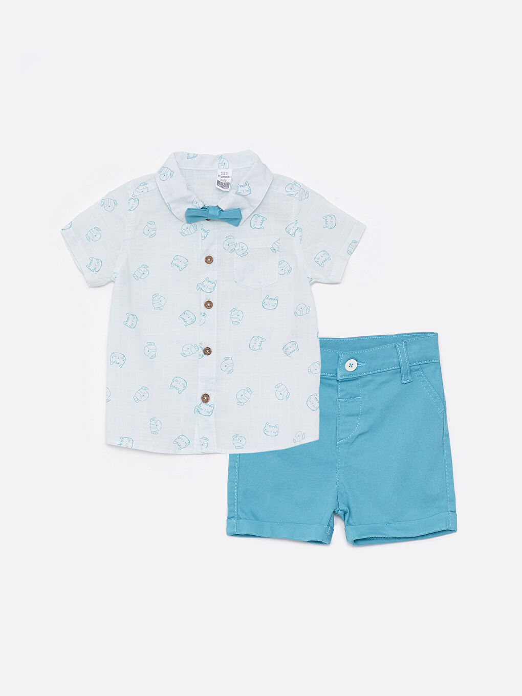 Short Sleeve Printed Baby Boy Cotton Shirt Shorts and Bow Tie 3-Pack Set