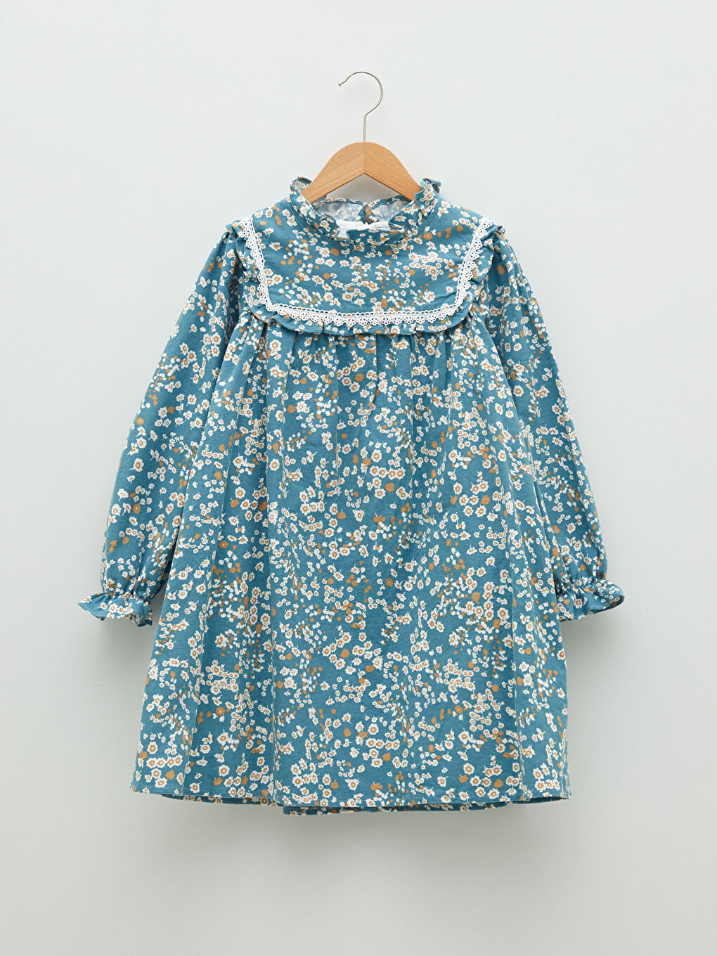 ბაბუის საყელო ნაბეჭდი გრძელმკლავიანი ტვილ გოგონას კაბა