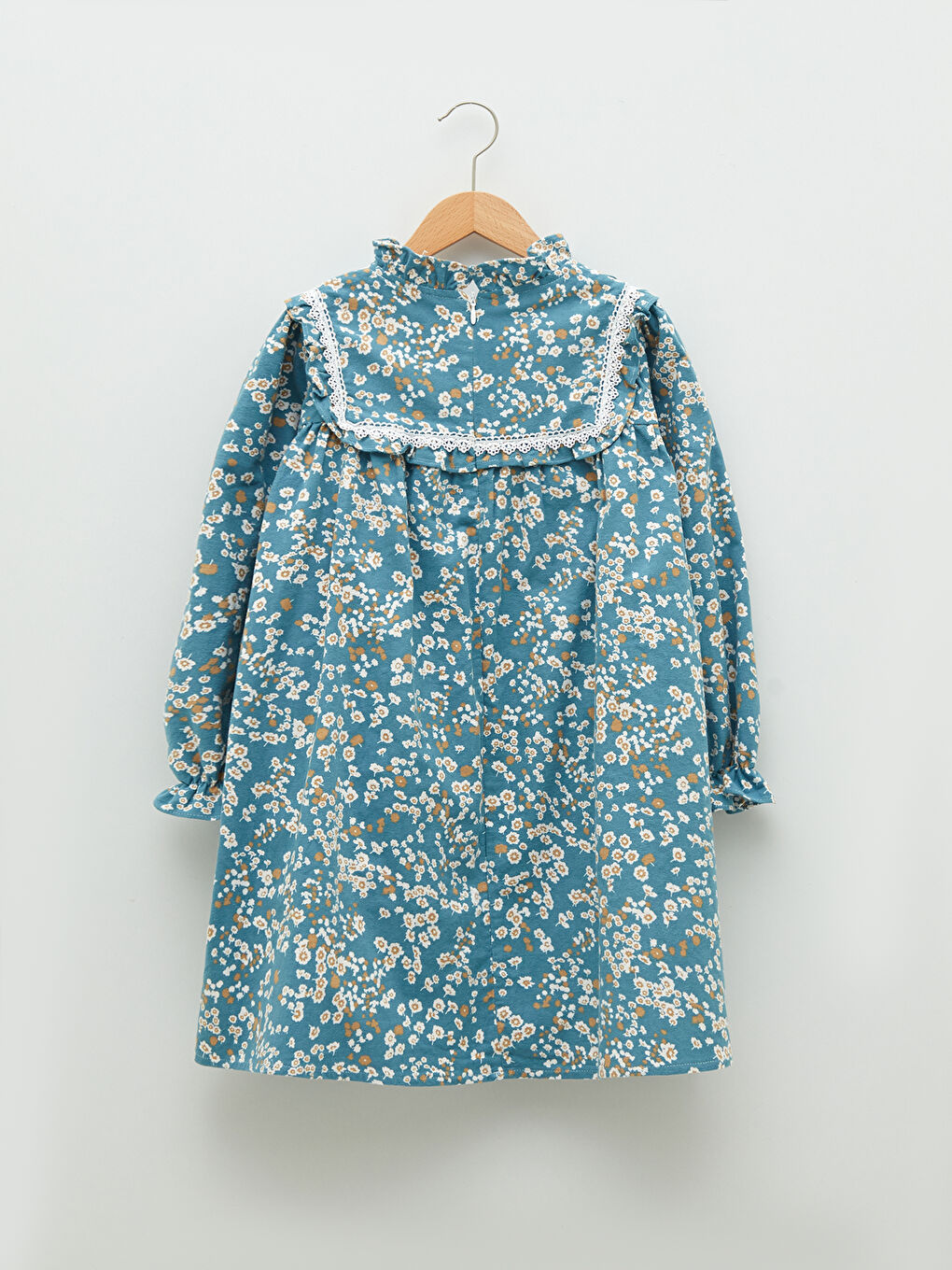 ბაბუის საყელო ნაბეჭდი გრძელმკლავიანი ტვილ გოგონას კაბა-1