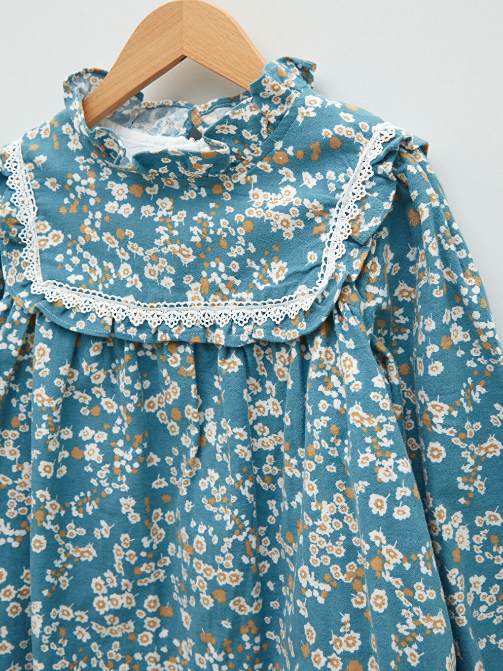 ბაბუის საყელო ნაბეჭდი გრძელმკლავიანი ტვილ გოგონას კაბა-2